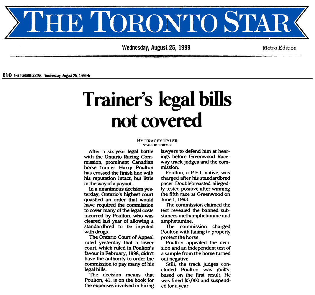 Toronto Star 1999-08-25 - Poulton costs